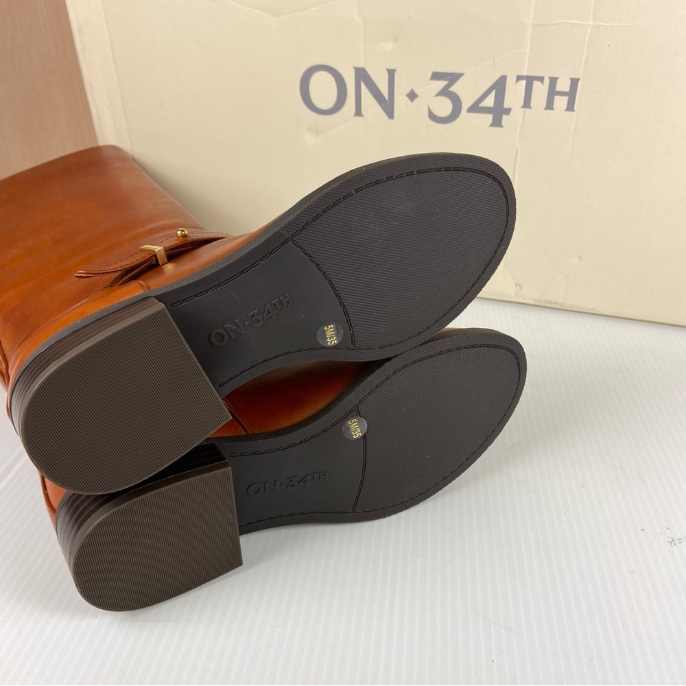 NIB ON 34th Firesel Cognac Leather Riding Boots Size 5 - Picture 5 of 8
